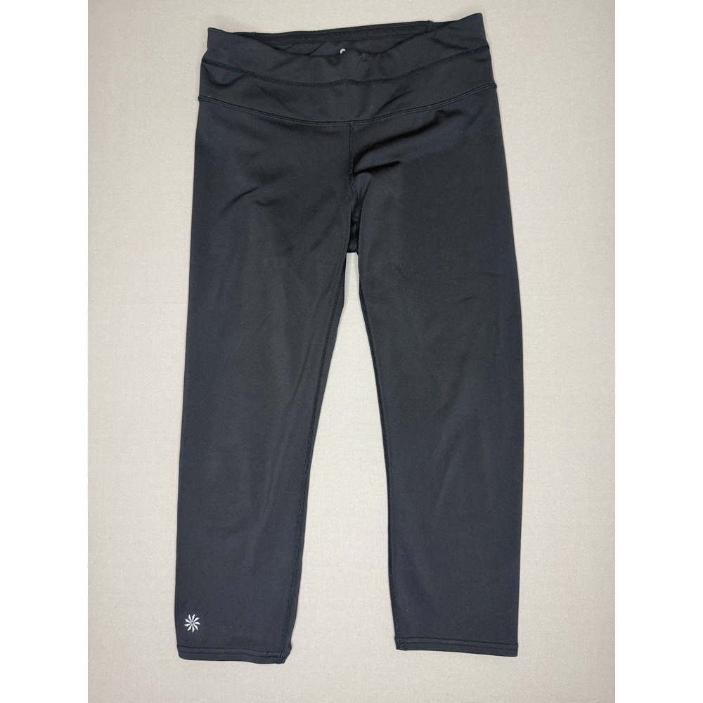 Athleta Leggings Women's Small Black Cropped Drawstring Zip Pocket Stretch Yoga